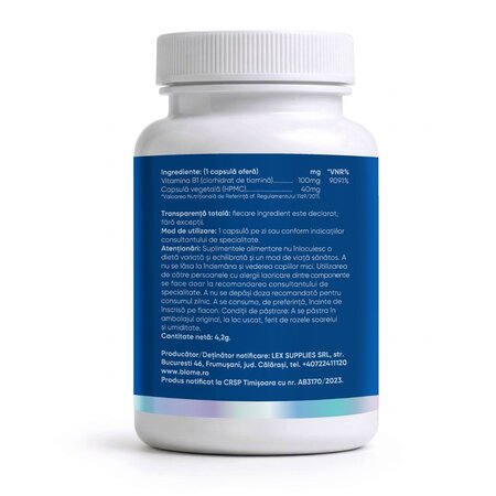 Vitamina B1, 100 mg+, 30 capsule, Biome 727320