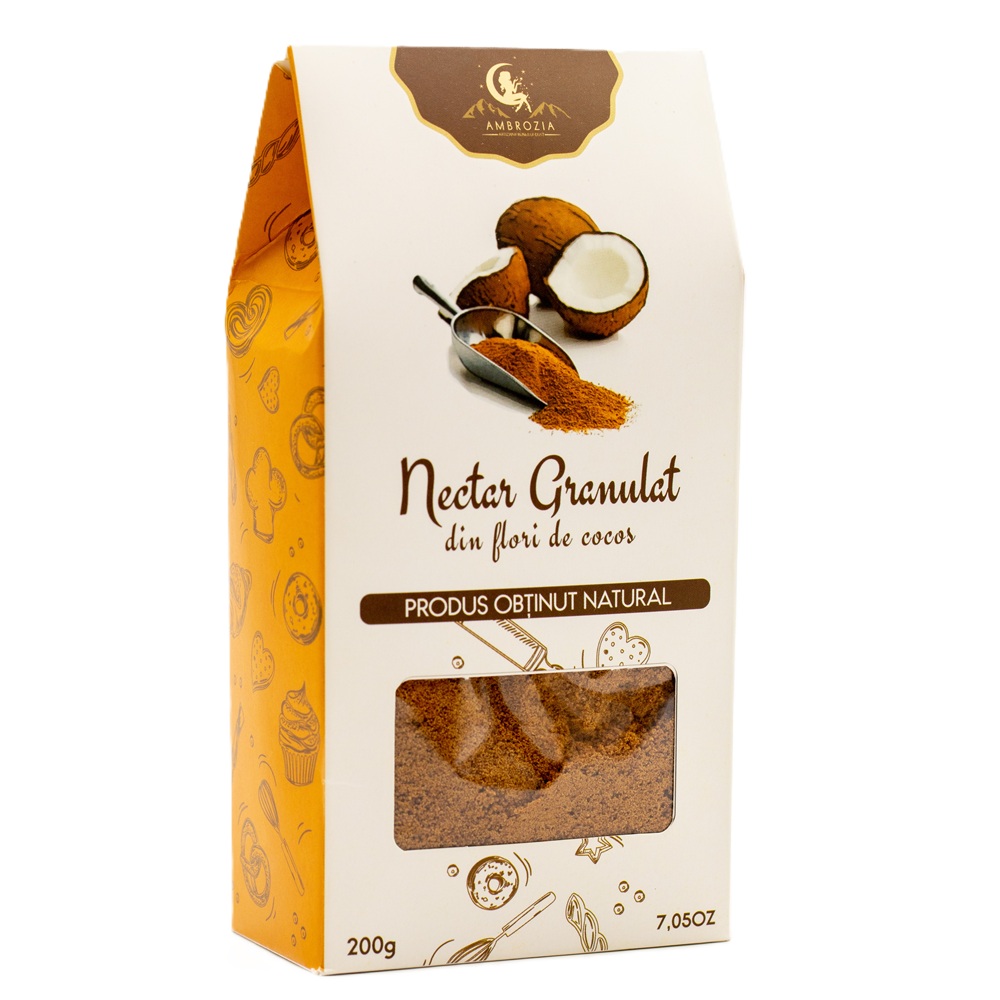 Nectar granulat din flori de cocos, 200 g, Hiper Ambrozia