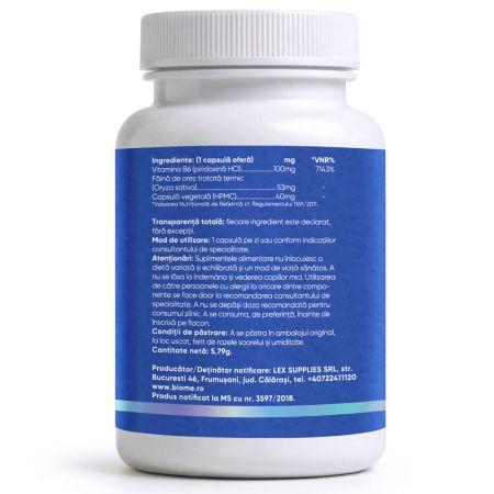 Vitamina B6, 100mg+, 30 capsule, Biome 715229