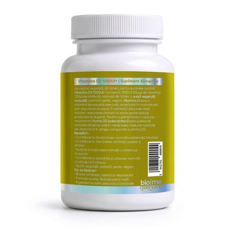 Vitamina D3, 1000UI+, 30 capsule, Biome 727446