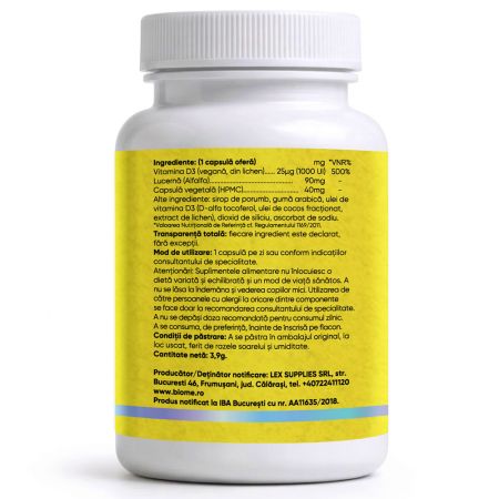 Vitamina D3, 1000UI+, 30 capsule, Biome 715239