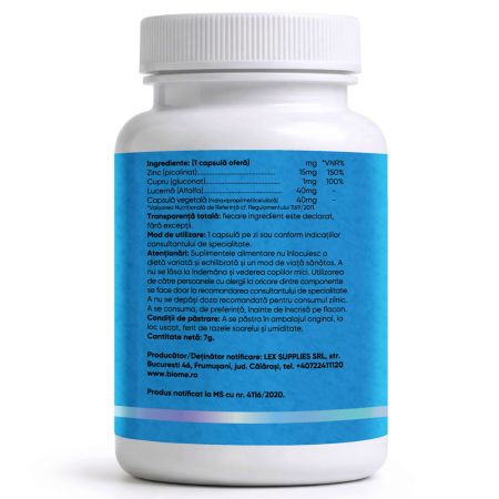 Zinc Picolinat si Cupru Gluconat+, 30 capsule, Biome 715250