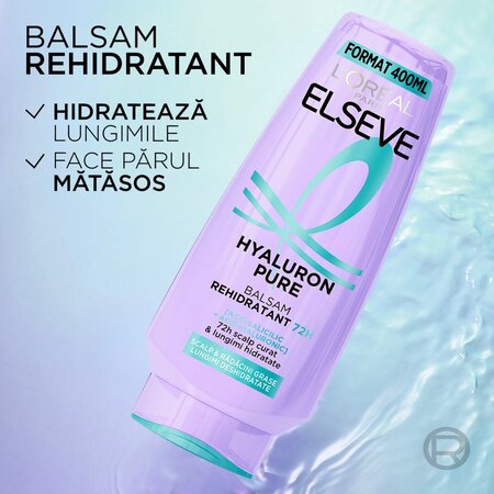 Balsam rehidratant pentru scalp si radacini grase si lungimi deshidratate Hyaluron Pure, 400 ml, Elseve 715345