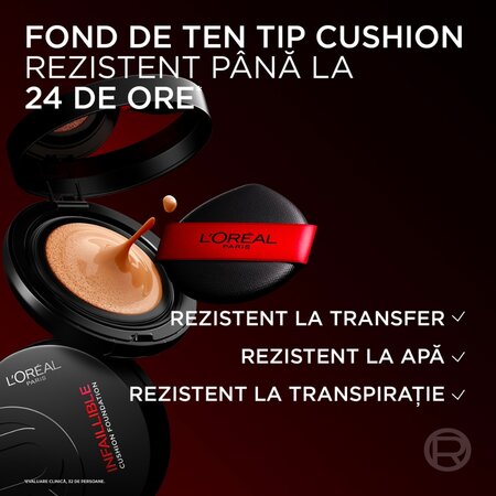 Fond de ten tip cushion rezistent la transfer Nuanta W130 Subton Cald Infaillible Fresh Wear, 11 g, LOreal 715422