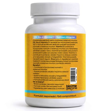 D3, Zinc si Vitamina C+, 30 capsule, Biome 715515
