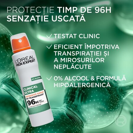 Spray antiperspirant fara alcool pentru barbati Men Expert Derma Control, 150 ml, LOreal 715544