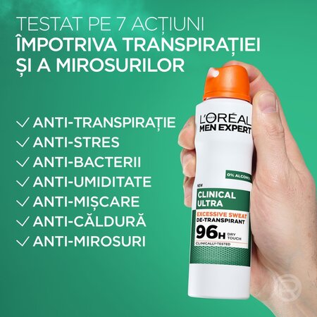 Spray antiperspirant fara alcool pentru barbati Men Expert Derma Control, 150 ml, LOreal 715546