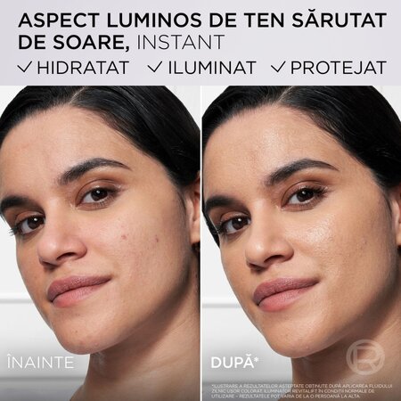 Fluid colorat cu factor de protectie solara SPF 30 Revitalift Vitamin C Tinted Glow, 40 ml, LOreal 715650