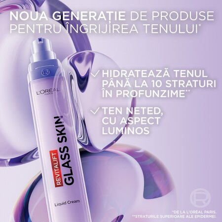 Crema iluminatoare hidratanta Revitalift Filler Glass Skin, 50 ml, LOreal 715659