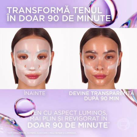 Masca hidrogel pentru iluminare Revitalift Filler Glass Skin, 25 g, LOreal 715727