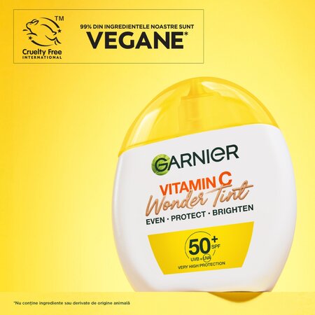 Fluid nuantator cu protectie solara SPF 50+ Nuanta Medie Vitamin C Wonder Tint, 40 ml, Garnier 715756