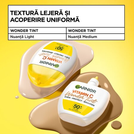 Fluid nuantator cu protectie solara SPF 50+ Nuanta Deschisa Vitamin C Wonder Tint, 40 ml, Garnier 715745