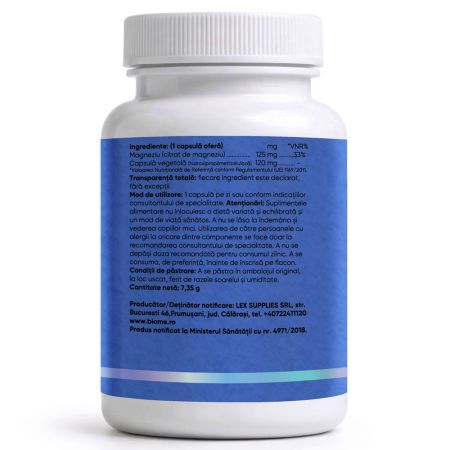 Magneziu Citrat, 125mg+, 30 capsule, Biome 715962