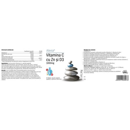 Vitamina C cu Zn si D3, 120 capsule vegetale, Alevia 716038