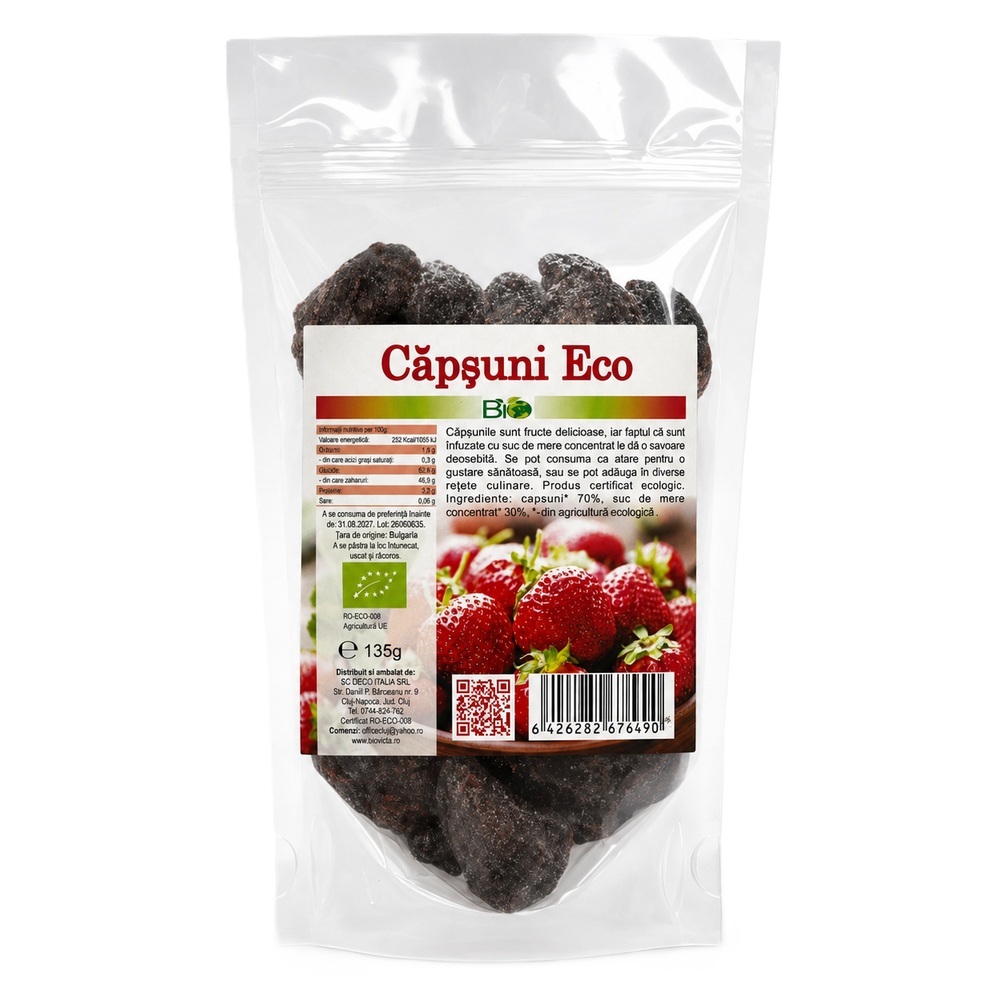 Capsuni eco cu suc de mere, 135 g, Deco Italia