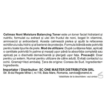 Toner hidratant cu extract de noni The Real Noni, 150 ml, Celimax 716155