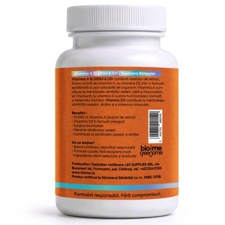 Vitamina A 10.000UI si D3+, 30 capsule, Biome 716157