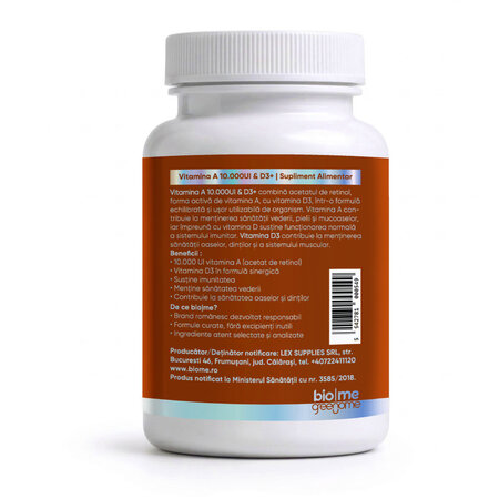 Vitamina A 10.000UI si D3+, 30 capsule, Biome 728407