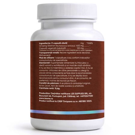 Ginseng Siberian, 400mg+, 30 capsule, Biome 716190