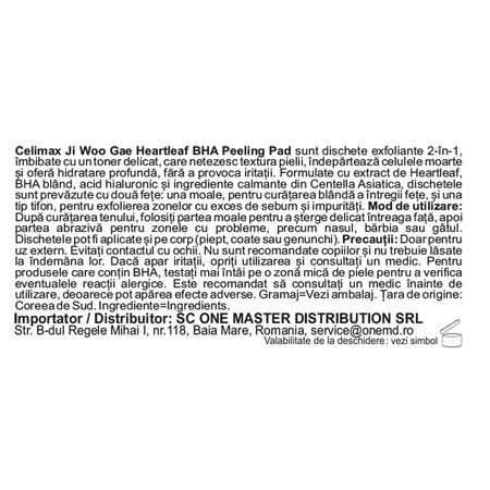 Dischete exfoliante cu BHA si extract de heartleaf Ji Woo Gae, 60 bucati, Celimax 716218