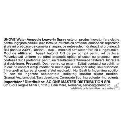 Spray leave-in cu protectie termica Water Ampoule Treatment, 200 ml, Unove 716244