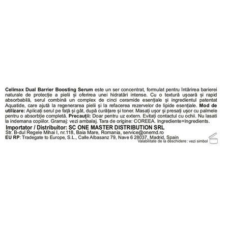 Ser concentrat cu ceramide si peptide Dual Barrier, 30 ml, Celimax 716352