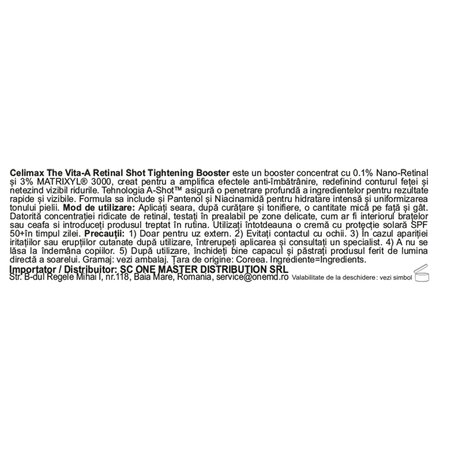 Serum concentrat cu 0.1% retinal, 3% matrixyl si 1% pantenol Vita-A Booster, 15 ml, Celimax 716415