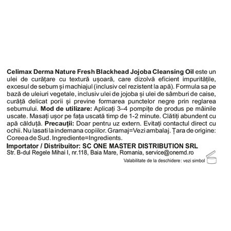 Ulei demachiant cu jojoba Derma Nature Fresh Blackhead, 150 ml, Celimax 716437