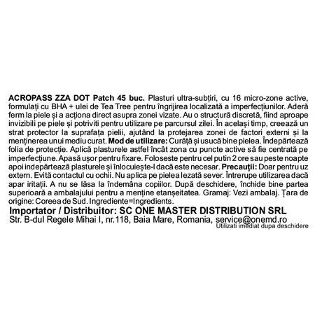 Plasturi pentru cosuri cu BHA si ulei de arbore de ceai Zza Dot, 45 bucati, Acropass 716597