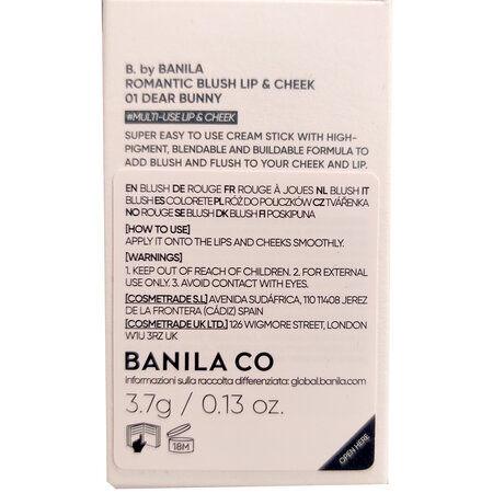 Fard de obraz si ruj 2 in 1 Romantic Blush Lip and Cheek 01 Dear Bunny, 3.7 g, Banila Co 716767