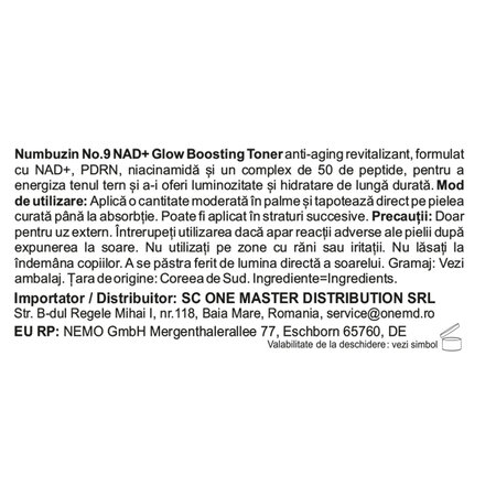 Toner pentru luminozitate si fermitate cu NAD+ si PDRN No.9 Glow Boosting, 150 ml, Numbuzin 716890