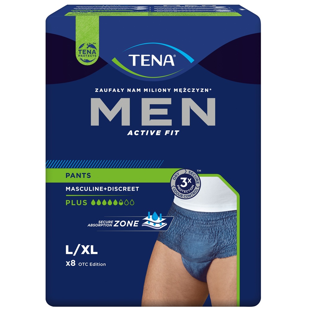 Scutece tip chilot pentru barbati Active Fit Pants Plus Blue Men, L/XL, 8 bucati, Tena