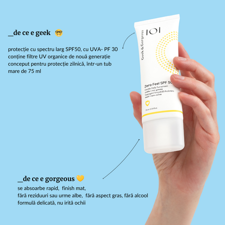 Crema de fata cu SPF 50 Zero Feel, 75 ml, Geek & Gorgeous 718693