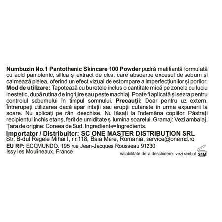 Pudra multifunctionala pentru reglarea sebumului No.1 Pantothenic Skincare 100, 7 g, Numbuzin 717078