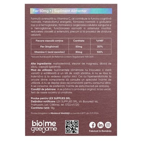 Fier Bisglicinat, 50 mg+, 30 capsule, Biome 717106