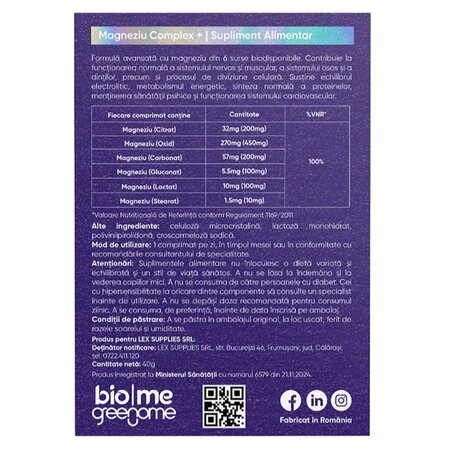 Magneziu Complex+, 30 comprimate, Biome 717119