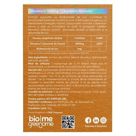 Vitamina C, 1000mg +, 30 comprimate, Biome 717184