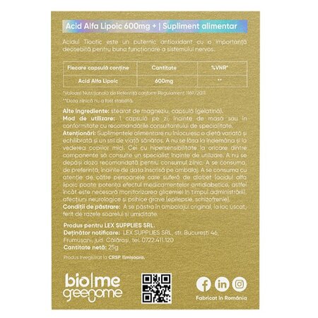 Acid Alfa Lipoic, 600mg+, 30 capsule, Biome 717201
