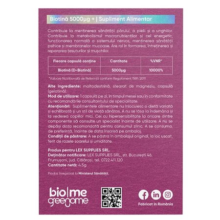 Biotina, 5000µg +, 30 capsule, Biome 717203