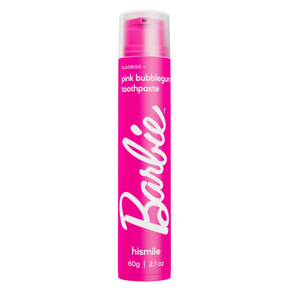 Pasta de dinti cu aroma de guma Barbie Pink Bubble Gum, 60 g, Hismile