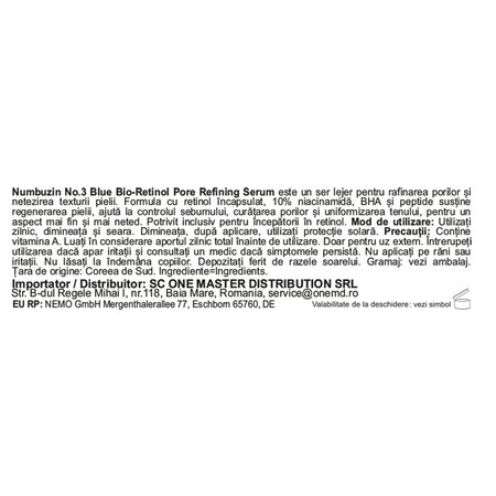 Ser cu retinol albastru pentru pori dilatati No. 3, 30 ml, Numbuzin 717373