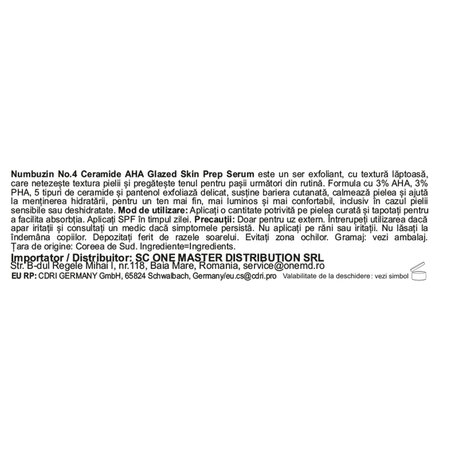 Ser exfoliant delicat si hidratant cu ceramide si AHA No.4, 30 ml, Numbuzin 717394