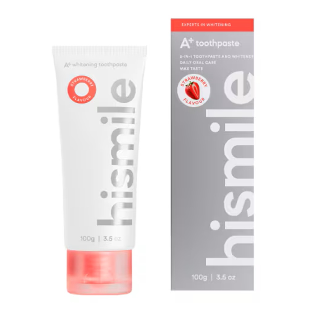 Pasta de dinti pentru albire cu aroma de capsuni A+ Whitening, 100 g, Hismile