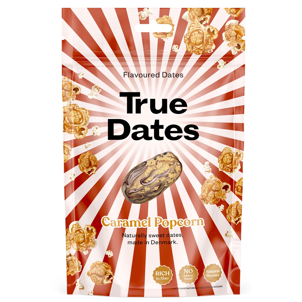 Curmale cu aroma Caramel Popcorn, 100 g, True Dates