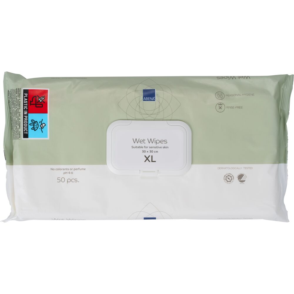 Servetele umede pentru igiena personala cu capac din plastic, 30 × 30 cm, 50 bucati, Abena