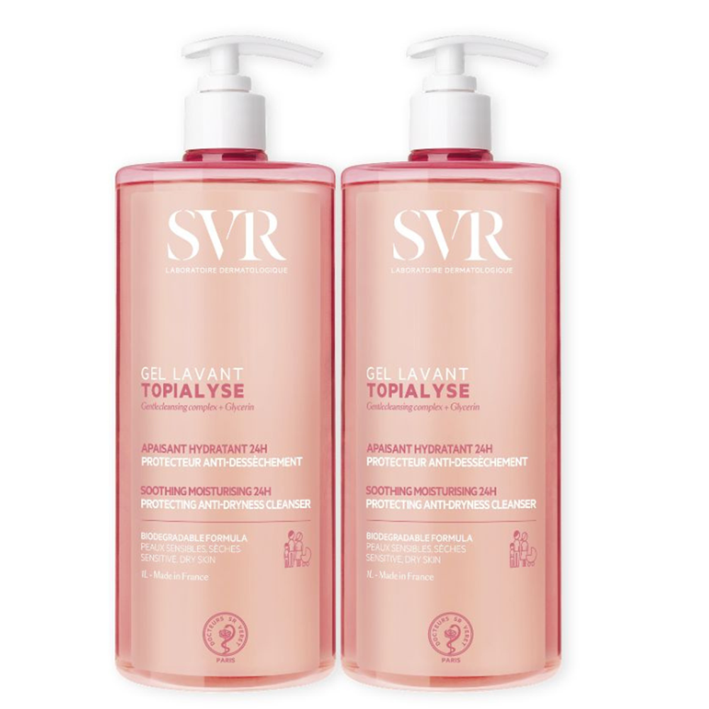 Pachet Gel de dus lavant pentru piele uscata si sensibila Topialyse, 2x1000 ml, Svr