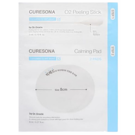 Set Stick exfoliant 1 bucata + Dischete calmante si hidratante Calming Pads 2 bucati O2 Calming Care Kit, Curesona