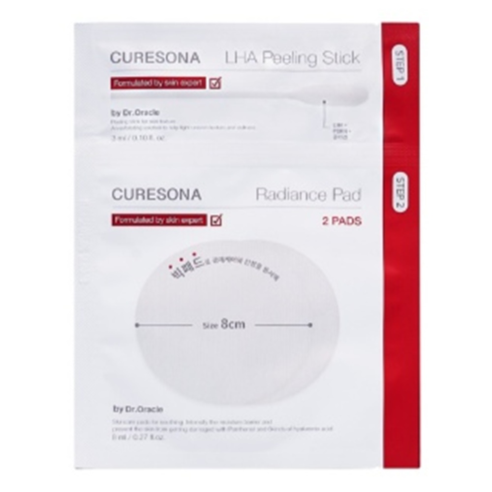 Set Stick exfoliant cu LHA 1 bucata + Dischete cu efect regenerant Glow Pads 2 bucati Radiance Care Kit, Curesona