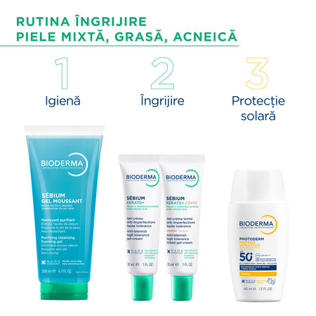 Gel spumant pentru ten mixt si gras Sebium, 200 ml, Bioderma 718286