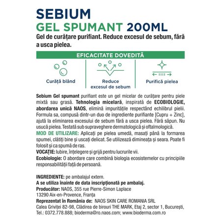 Gel spumant pentru ten mixt si gras Sebium, 200 ml, Bioderma 718287